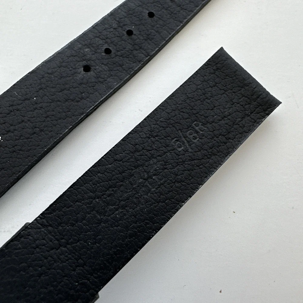 Kreisler Vintage Black Leather Watch Strap 5/8 Inch 16mm Gold Buckle Band